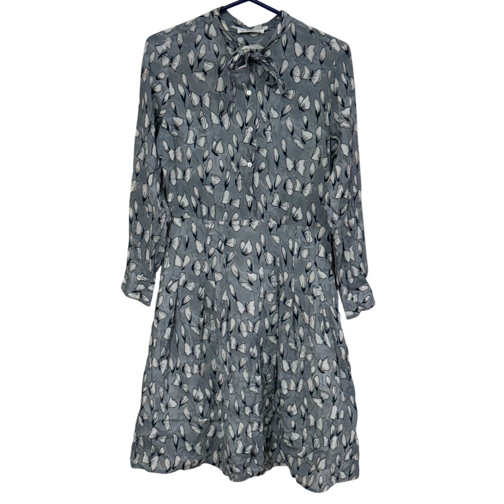 Ottod Ame Grey Silk Cotton Floral Butterflies Print Dress Long Sleeve Size 6 /X1